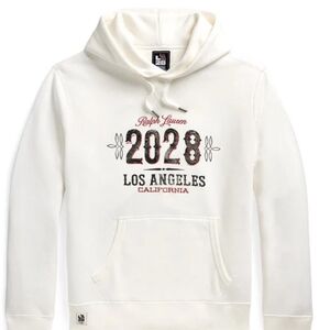 Polo Ralph Lauren Men's LA28 Olympic Soft Fleece Hoodie Medium Size White Color